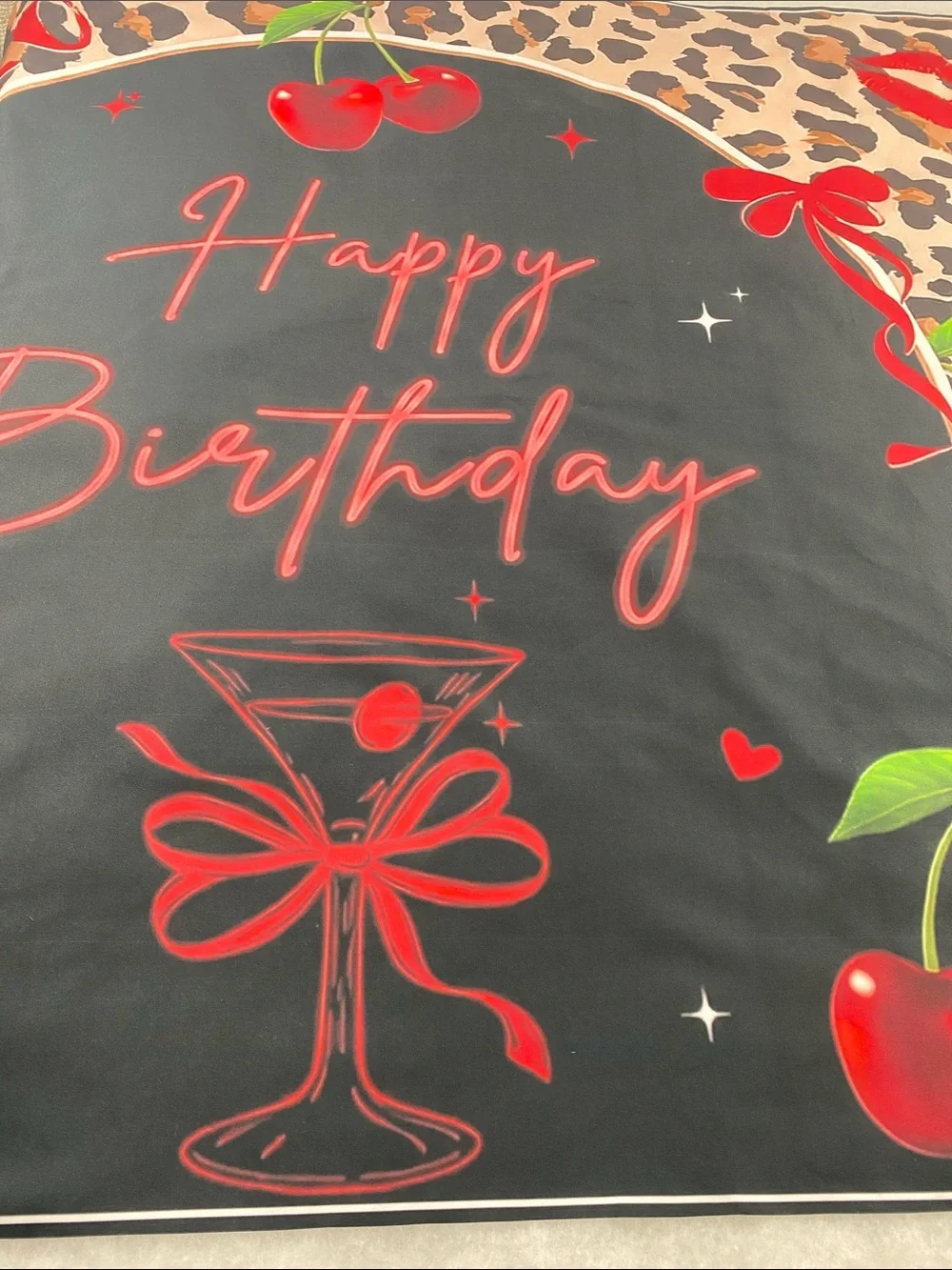Happy Birthday Graphic banner - Black & Red Cherry Design cocktail lips bows